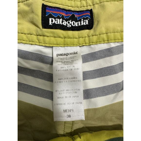 Patagonia Men's Board Shorts Nylon Striped Yellow Green Size 38 - Picture 2 of 9